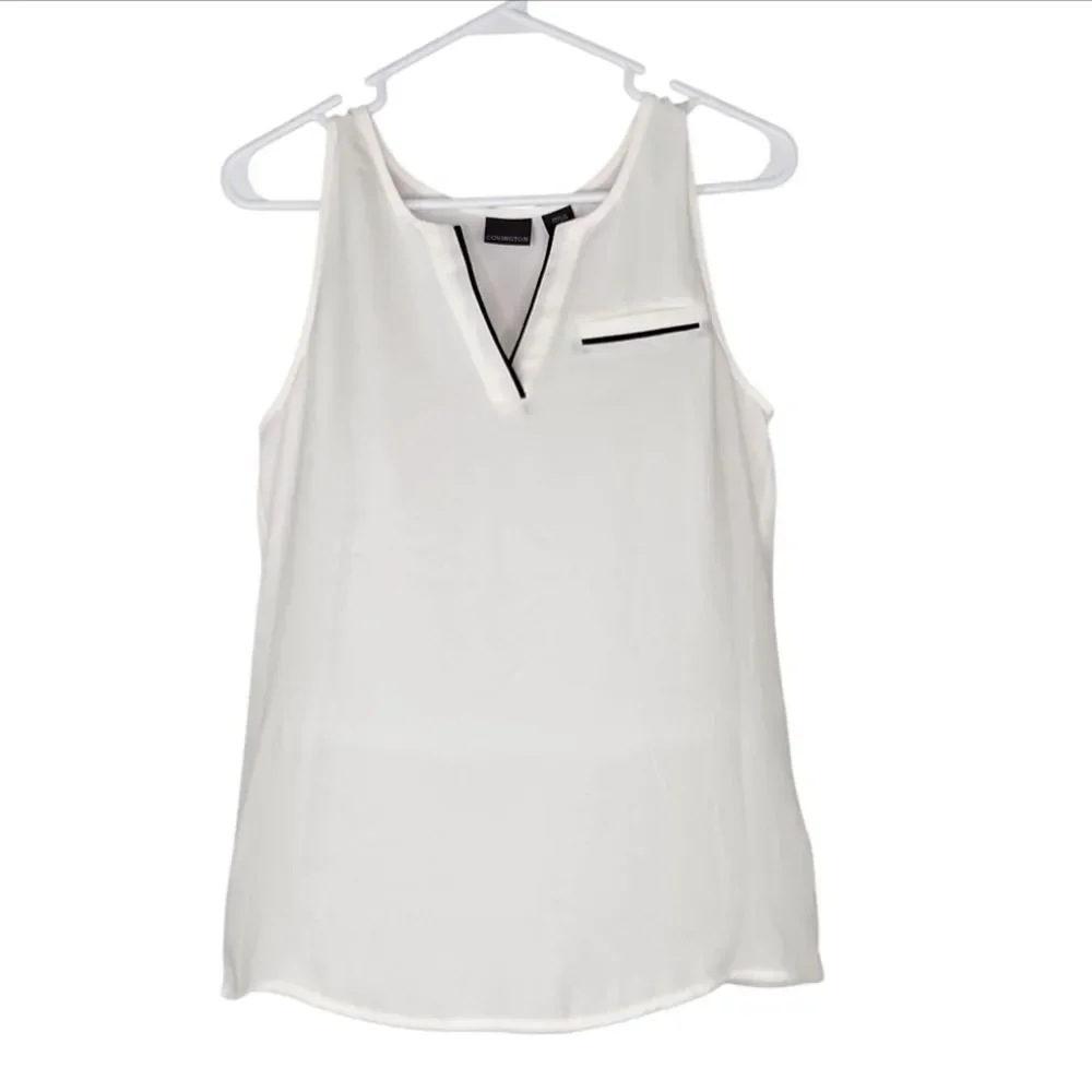 Covington White With Black Trim Chiffon Sleeveless Blouse Size Small